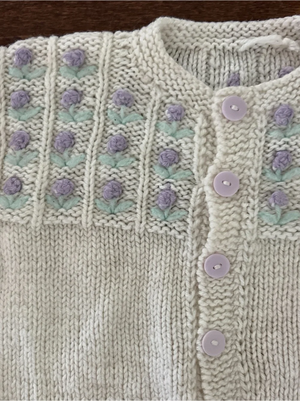Handmade Vintage Baby Floral Embroidered Button Front Cardigan Sweater 6-12 Mo